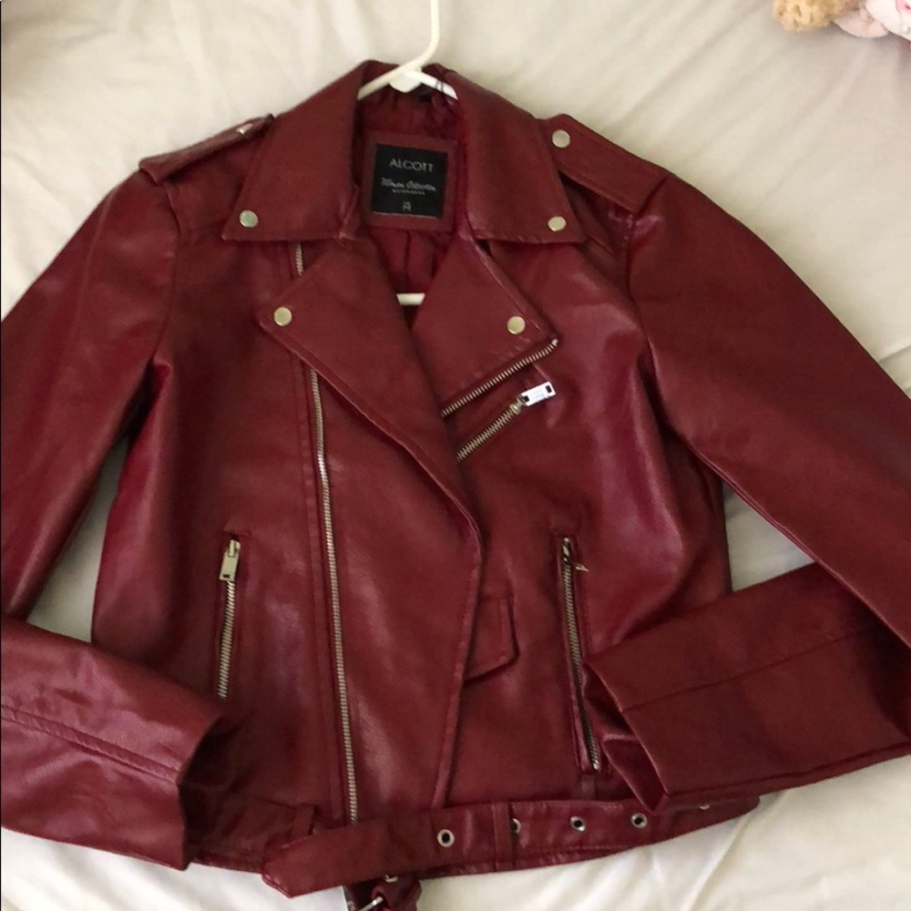 Red faux leather jacket